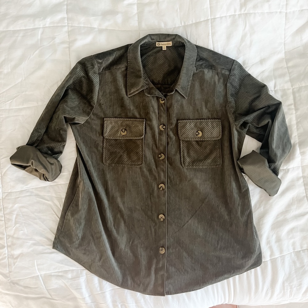 Democracy Corduroy Button Down Shirt Olive